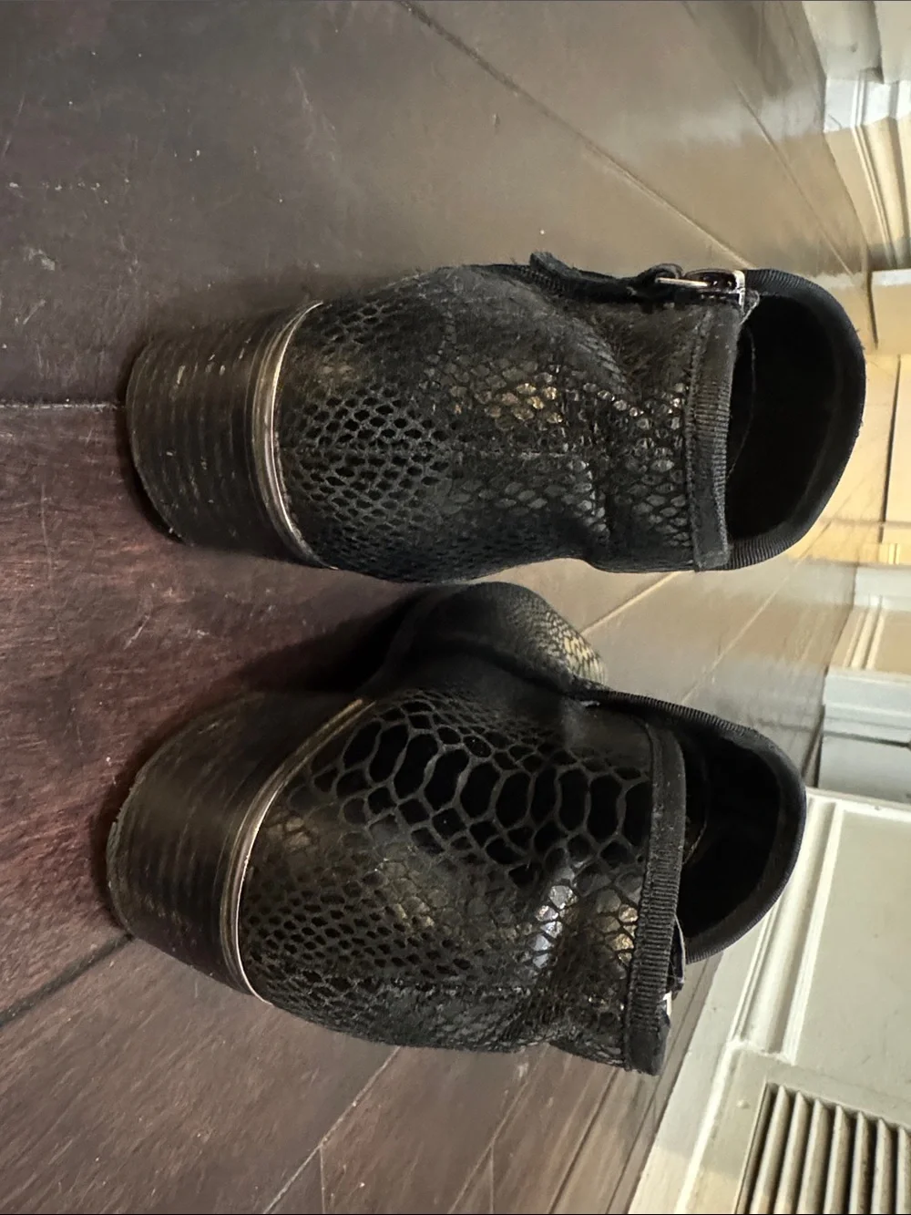 Treasure & Bond Black Snake-Embossed Pointed Ankle Booties